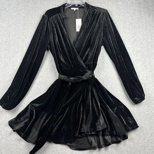 Baltic Born Black Velvet Long Sleeve Dress